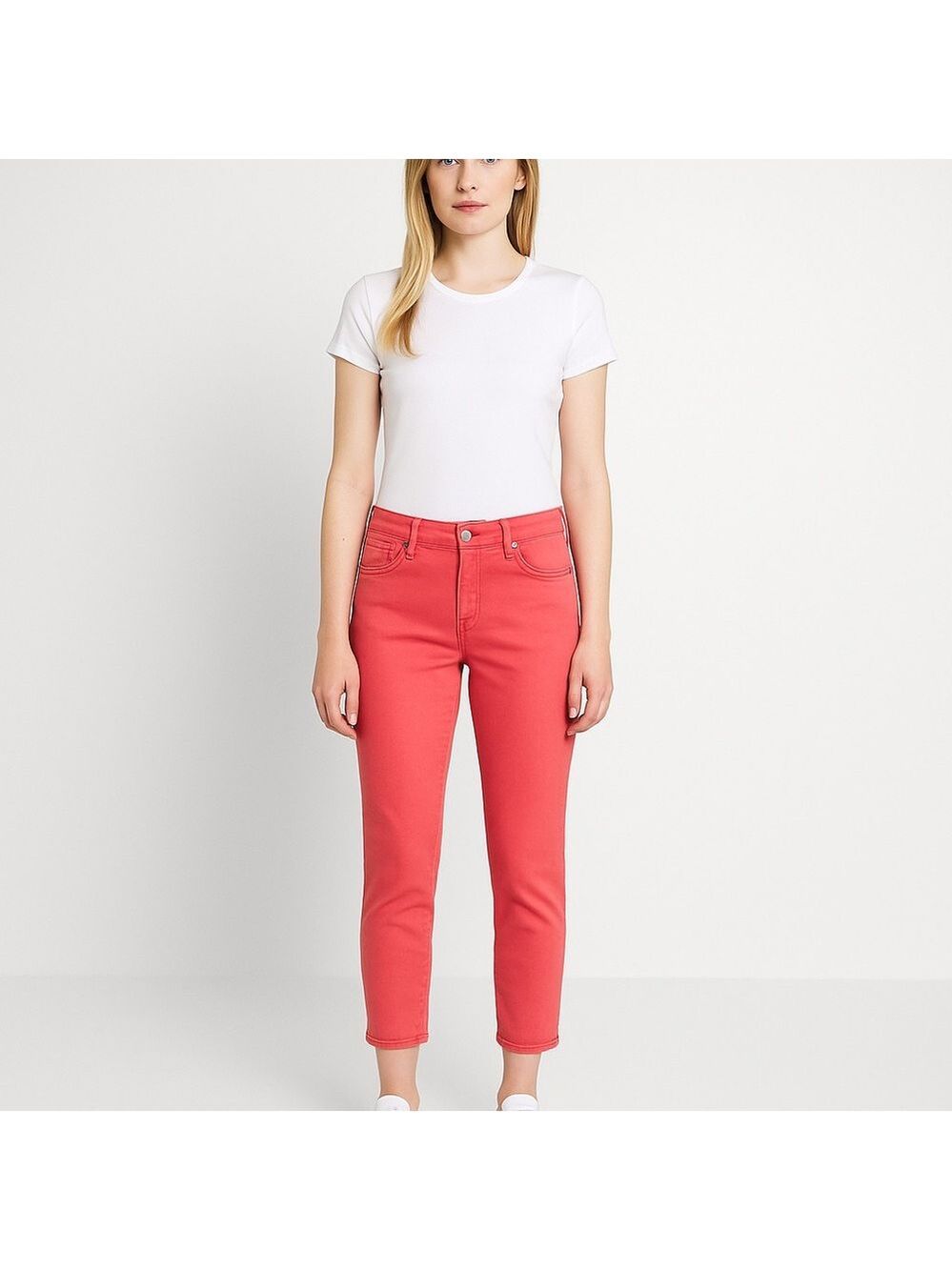 Seven7 coral ankle crop jeans women’s size 8 mid rise tangerine stretch denim